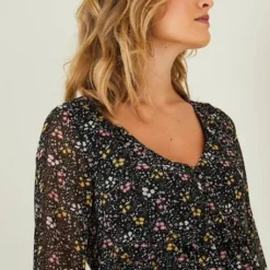 Robe De Maternité En Crêpe Imprimé Noir Imprimé - Vertbaudet -Vertbaudet shop robe de maternite en crepe imprime 2