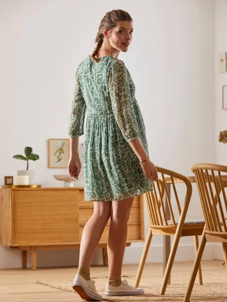 Robe En Crêpe Imprimé Grossesse Et Allaitement Kaki Aop - Vertbaudet 4 Robe En Crêpe Imprimé Grossesse Et Allaitement Kaki Aop - Vertbaudet – Image 4