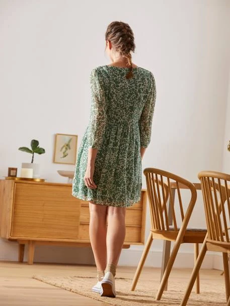 Robe En Crêpe Imprimé Grossesse Et Allaitement Kaki Aop - Vertbaudet 5 Robe En Crêpe Imprimé Grossesse Et Allaitement Kaki Aop - Vertbaudet – Image 5