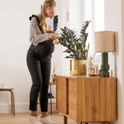 Salopette Denim De Grossesse à Volants Noir Fonce Uni - Vertbaudet