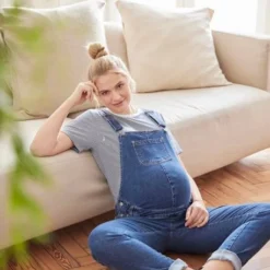 Salopette En Jean Coupe Mom Grossesse Et Allaitement Denim Brut - Vertbaudet