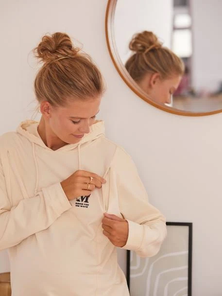 Sweat Molleton à Capuche Grossesse Et Allaitement Ecru - Vertbaudet 3 Sweat Molleton à Capuche Grossesse Et Allaitement Ecru - Vertbaudet – Image 3