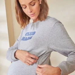 Sweat Molleton à Message Grossesse Et Allaitement Gris Chiné - Vertbaudet