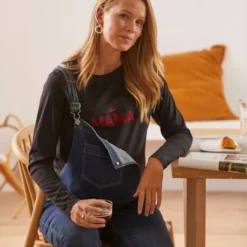 T-shirt à Message Grossesse Et Allaitement En Coton Bio Bleu Marine - Vertbaudet