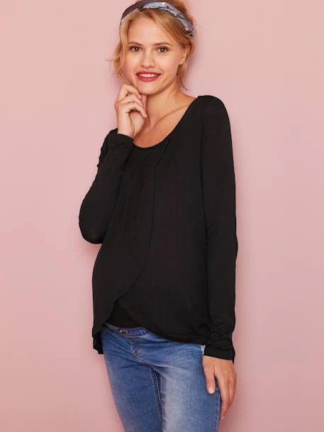 T-shirt Croisé Grossesse Et Allaitement Noir - Vertbaudet 1 T-shirt Croisé Grossesse Et Allaitement Noir - Vertbaudet